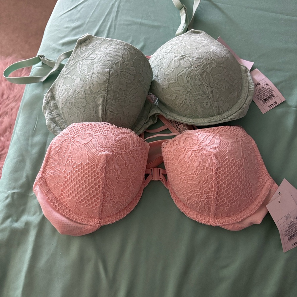 Auden Lace Underwire Bra Set - Pink and Green
